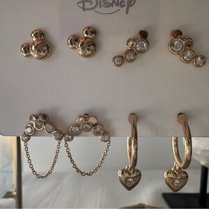 Disney Gold Heart Earrings Set